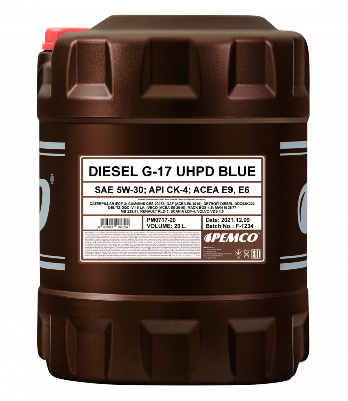 Масло моторное PEMCO DIESEL G-17 UHPD 5W-30 Blue 20л-  тг.