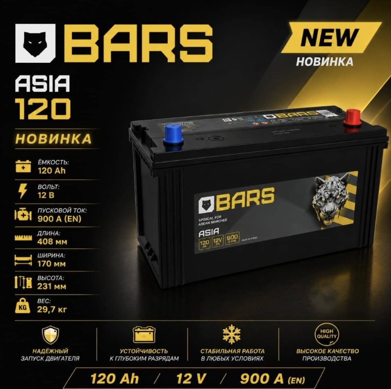 Аккумулятор Bars Asia 6СТ-120 а/ч-  тг.